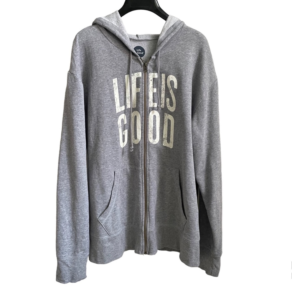 LIFE IS GOOD Heather Grey Zip Hoodie Large